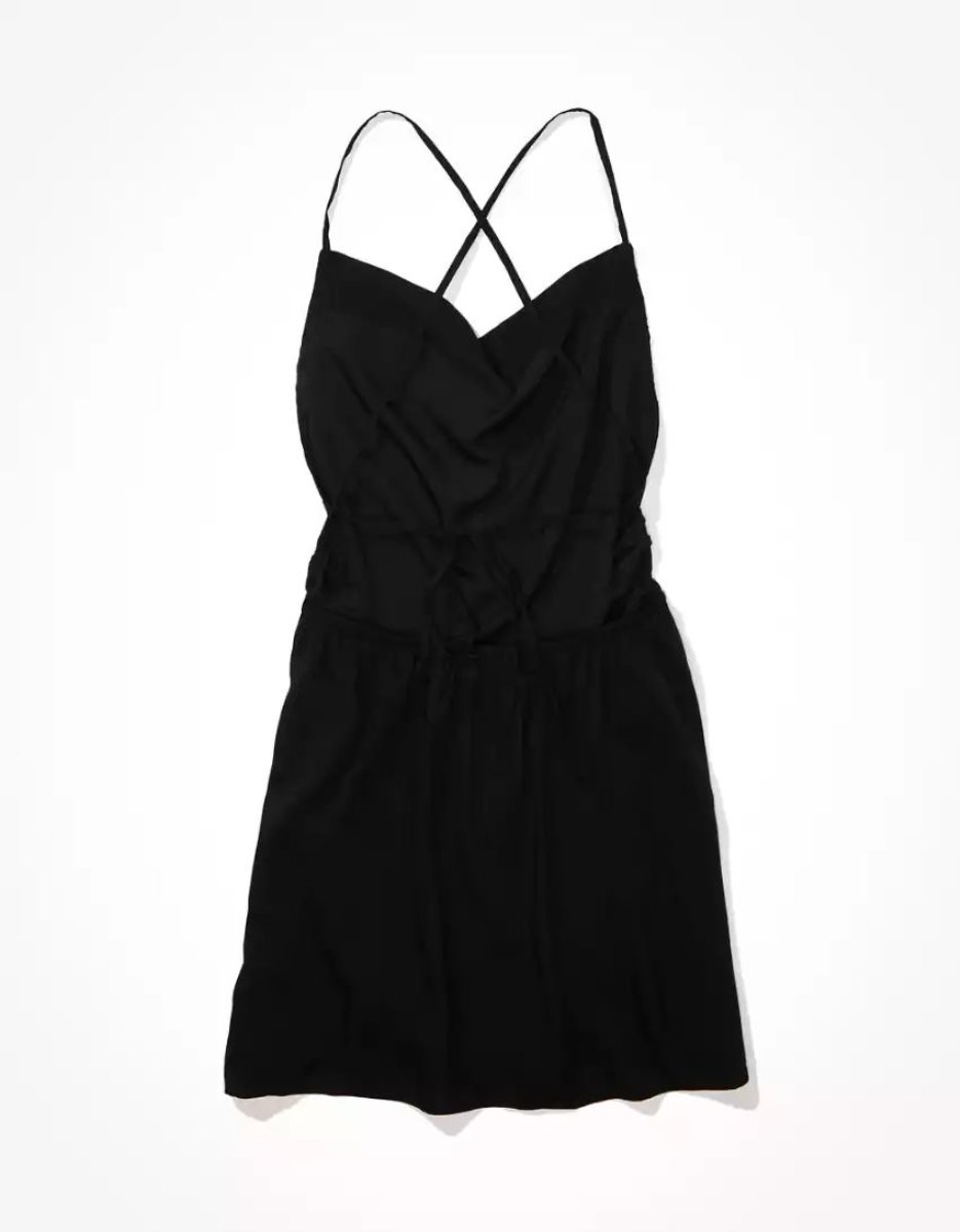 Mini Robe American Eagle AE Ruched Cross-Back Noir Femme | KLB-07056339